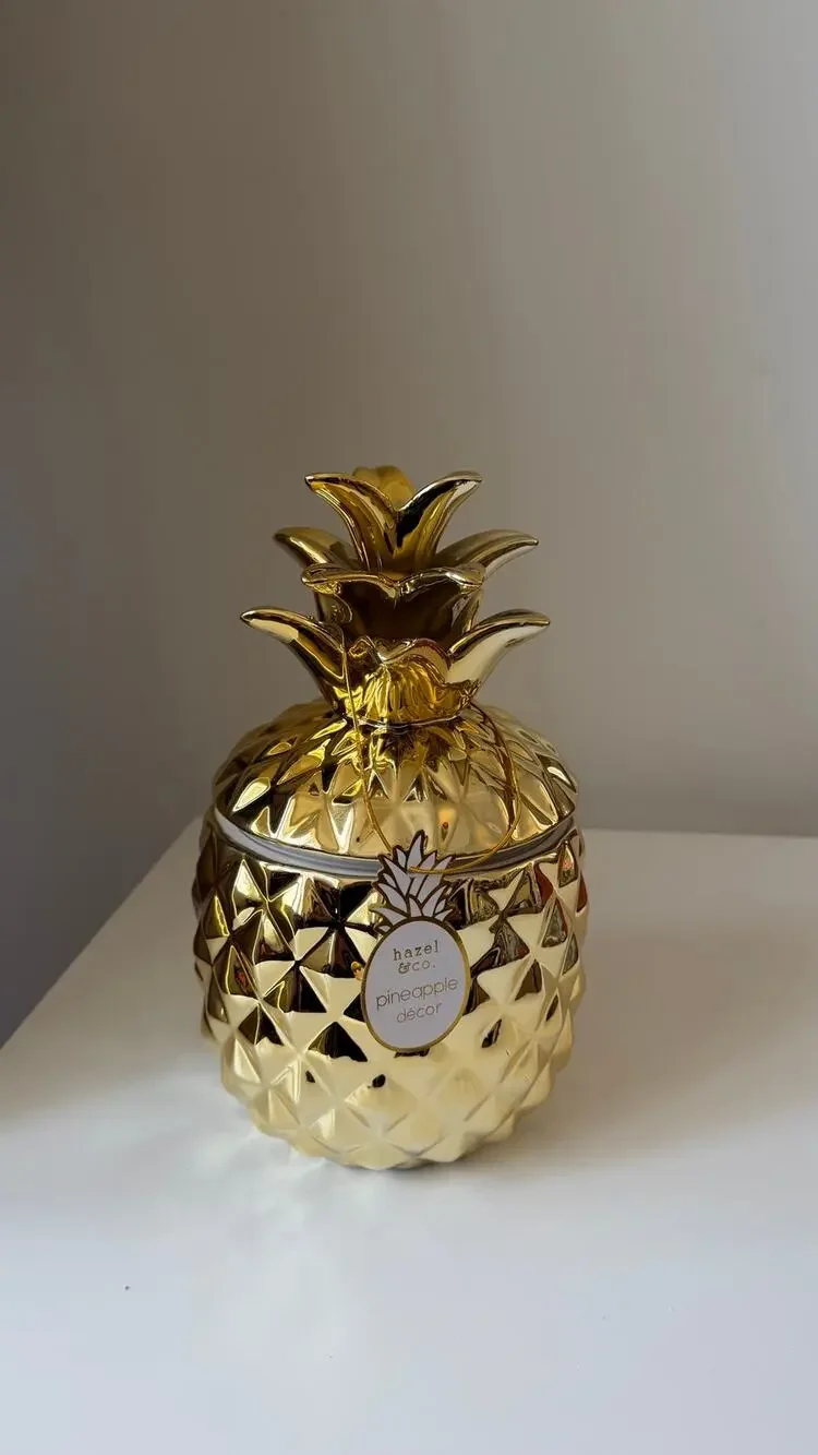 Gold Pineapple Ceramic Cookie Jar